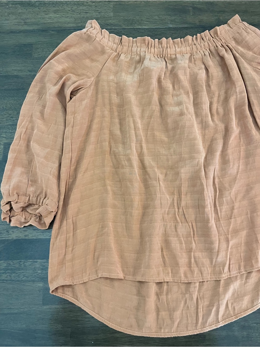 Ann Taylor Factory Off-the-Shoulder Ruched Neckline Blouse Burnt Orange Sz Large - Picture 6 of 8